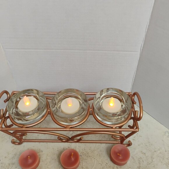 Votive / Tea Light Candle Holder Metal Frame Rose Gold Coloring - Picture 4 of 6